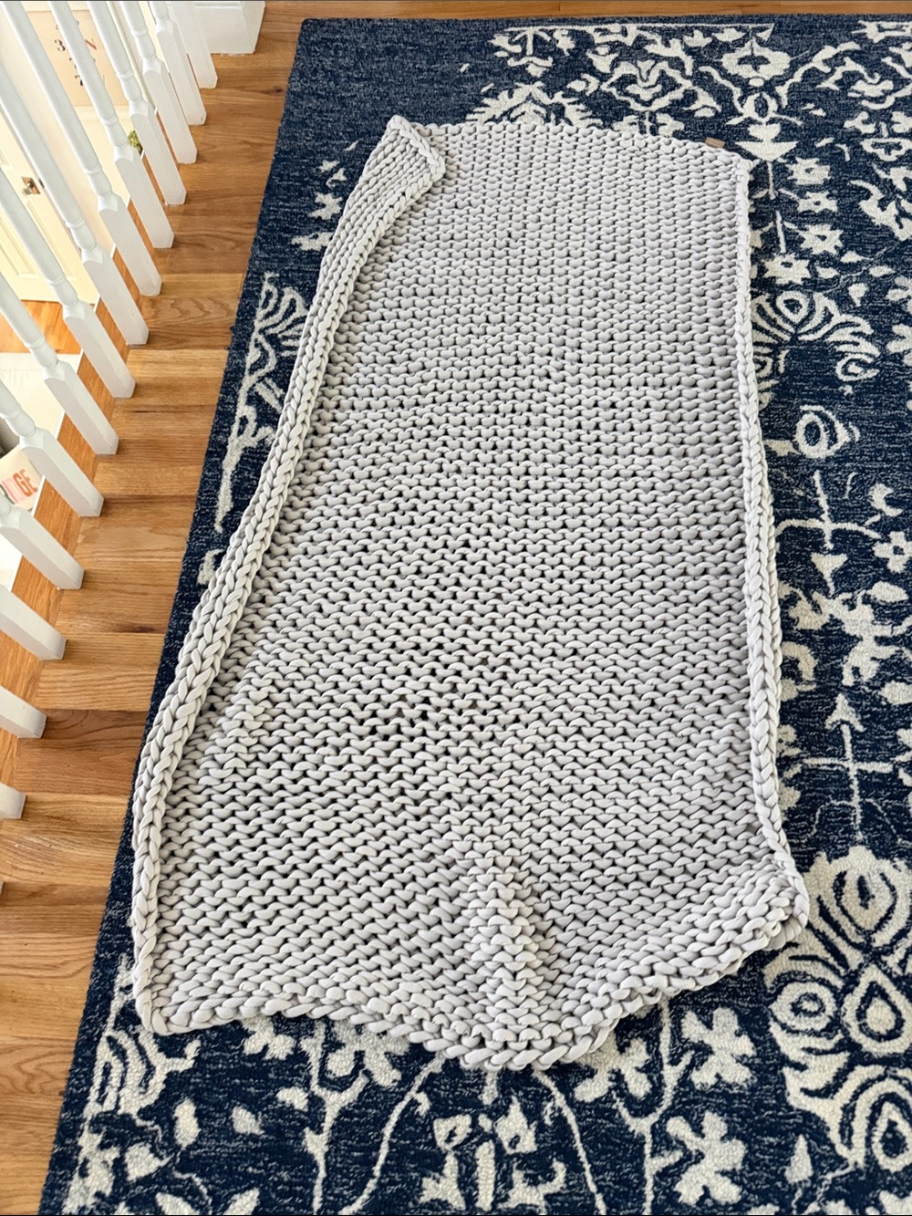Hand-Knit Chunky Throw Blanket - Cream